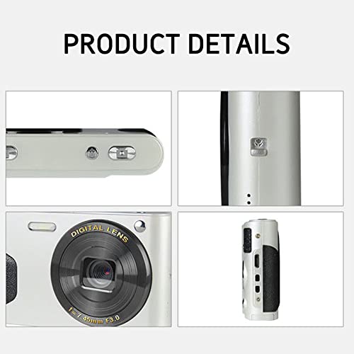 Digital Camera 18mp 2.7 Inch LCD Screen 8X Digital Zoom Fhd 1080p Digital Camera Small Camera Students Boys Girls Gift Support Connecting to Computer for Printing (White)