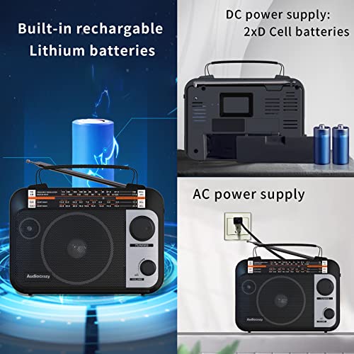 Multi-Band AM/FM/SW1-2 Radio Transistor Radio AC or Battery Operated with Best Reception Big Speaker and Precise Tuning Knob with AUX in & 3.5mm Earphone Jack