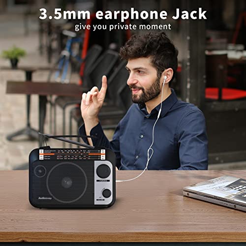 Multi-Band AM/FM/SW1-2 Radio Transistor Radio AC or Battery Operated with Best Reception Big Speaker and Precise Tuning Knob with AUX in & 3.5mm Earphone Jack