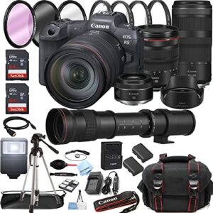 eos r5 mirrorless digital camera with rf 24-105mm l is usm lens + 100-400mm lens + 50mm stm lens +420-800mm super telephoto lens + 128gb memory + case + tripod + filters (45pc bundle)