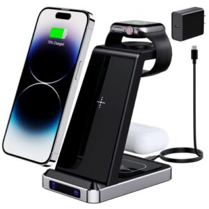 charging station for iphone multiple devices – 3 in 1 fast wireless charger dock stand for iphone 14 13 12 11 pro x max xs xr 8 7 plus 6s 6 apple watch series 7 6 se 5 4 3 2 & airpods with adapter