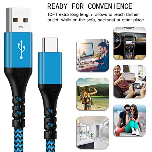 Boxeroo USB Type C Cable (3Pack 10ft), USB2.0 Fast Charge Nylon Braided USB C to USB A Charging Cable Compatible for Galaxy S10 S9 S8 Plus Note 9 8, LG V40 V30 G6 G5, Switch