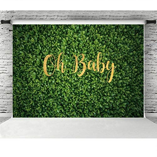 Oh Baby Green Leaves Backdrop Boy Girl Baby Shower Photography Background Newborn Announce Pregnancy Birthday Party Decorations Supplies Banner Photo Studio Props 7x5ft