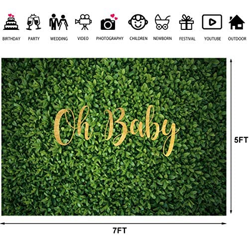 Oh Baby Green Leaves Backdrop Boy Girl Baby Shower Photography Background Newborn Announce Pregnancy Birthday Party Decorations Supplies Banner Photo Studio Props 7x5ft