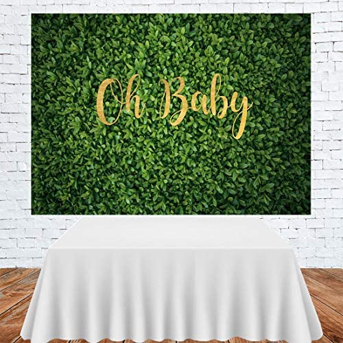 Oh Baby Green Leaves Backdrop Boy Girl Baby Shower Photography Background Newborn Announce Pregnancy Birthday Party Decorations Supplies Banner Photo Studio Props 7x5ft