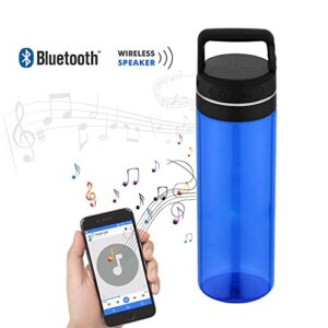 Sweda Bluetooth Speaker Water Bottle with Speaker Lid, 24oz, Screw on Cap with Built in Wireless Speaker, Transparent Sports Water Bottle, Blue WB8804