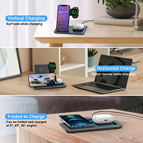 MAXFOX Wireless Charger 3 in 1, 18W Foldable Charging Station Compatible with iPhone 14 13 12 11/Plus/Pro/Pro Max/XR/XS/X/8+, iWatch Ultra 8 7 6 SE 5 4 3, Airpods with Adapter