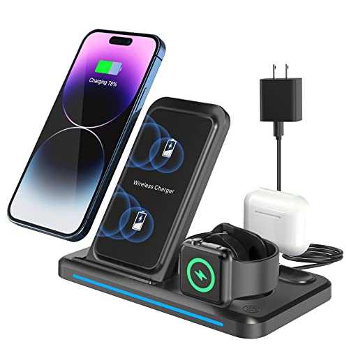 Wireless Charger for iPhone,Charging Station for Apple Multiple Devices,Foldable 3 in 1 Charger for iPhone 14/13/12/11/Pro/Max/XS/Max/XR/XS/X, Apple Watch 8/7/6/SE/5/4/3/2, Airpods Pro/3/2/1