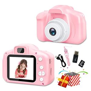 upgrade kids camera for girls, christmas birthday gifts for girls age 3-9, hd digital video cameras for toddler, toy for 3 4 5 6 7 8 9 year old girl with 32gb sd card & card reader