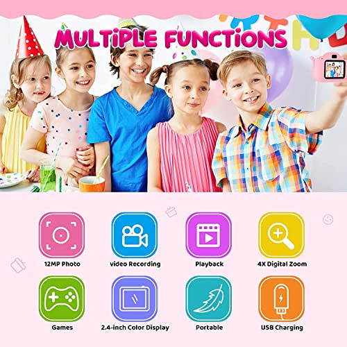 Upgrade Kids Camera for Girls, Christmas Birthday Gifts for Girls Age 3-9, HD Digital Video Cameras for Toddler, Toy for 3 4 5 6 7 8 9 Year Old Girl with 32GB SD Card & Card Reader