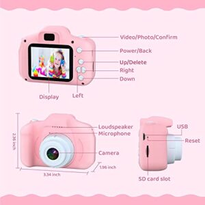 Upgrade Kids Camera for Girls, Christmas Birthday Gifts for Girls Age 3-9, HD Digital Video Cameras for Toddler, Toy for 3 4 5 6 7 8 9 Year Old Girl with 32GB SD Card & Card Reader