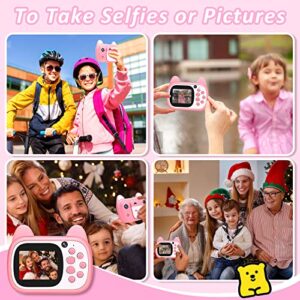 1080P HD Selfie Video Kids Camera Toys with 32GB SD Card, Digital Camera for Kids,Toddler Camera for Girls & Boys as Birthday, Pink