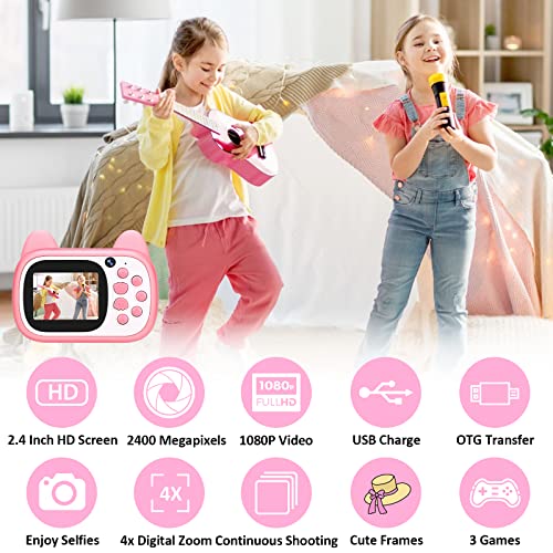 1080P HD Selfie Video Kids Camera Toys with 32GB SD Card, Digital Camera for Kids,Toddler Camera for Girls & Boys as Birthday, Pink