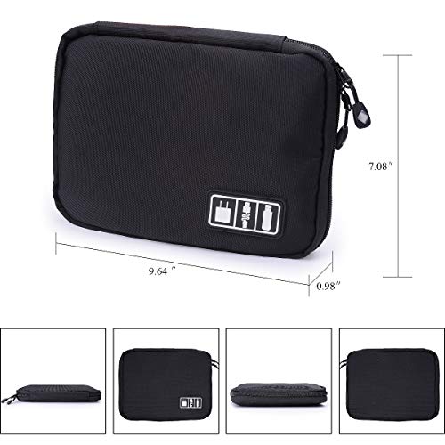 iiteeology Smartwatch Accessories Organizer, Universal Electronics Accessories Travel Storage Bag for Watch Bands, Extra Pocket for Magsafe Charger, Cable, Headphone, USB, SD Cards, Black