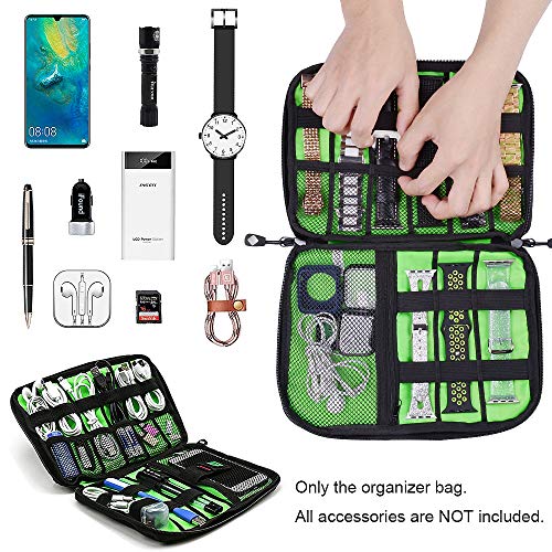 iiteeology Smartwatch Accessories Organizer, Universal Electronics Accessories Travel Storage Bag for Watch Bands, Extra Pocket for Magsafe Charger, Cable, Headphone, USB, SD Cards, Black