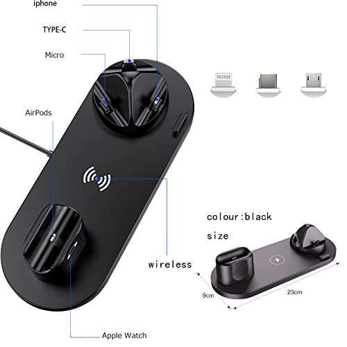 6 in 1 Wireless Charger Charging Dock Station for iPhone 14/13/12/11/Pro/Pro Max/XS Max/XR/X/8, iWatch Ultra/8/7/6/5/4/3/2/SE, AirPods Pro/3/2 Nightstand Mode Simultaneous Charging（Black）