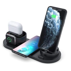 6 in 1 wireless charger charging dock station for iphone 14/13/12/11/pro/pro max/xs max/xr/x/8, iwatch ultra/8/7/6/5/4/3/2/se, airpods pro/3/2 nightstand mode simultaneous charging（black）