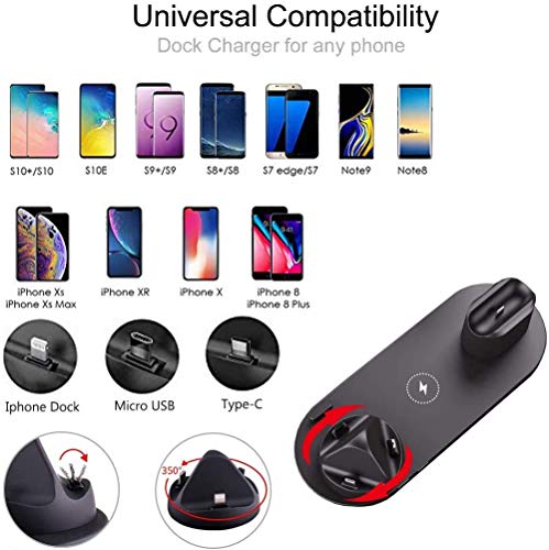6 in 1 Wireless Charger Charging Dock Station for iPhone 14/13/12/11/Pro/Pro Max/XS Max/XR/X/8, iWatch Ultra/8/7/6/5/4/3/2/SE, AirPods Pro/3/2 Nightstand Mode Simultaneous Charging（Black）