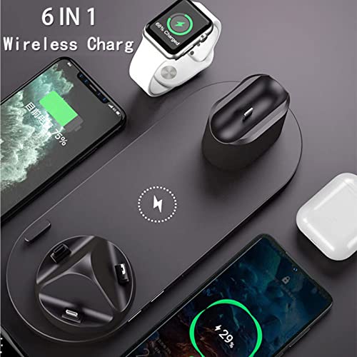 6 in 1 Wireless Charger Charging Dock Station for iPhone 14/13/12/11/Pro/Pro Max/XS Max/XR/X/8, iWatch Ultra/8/7/6/5/4/3/2/SE, AirPods Pro/3/2 Nightstand Mode Simultaneous Charging（Black）