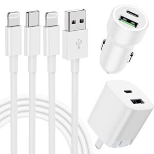 iphone 14 13 fast charger kit, pd 20w usb c wall charger block + 20w car charger adapter with 2pack [apple mfi certified] 6ft lightning cable fast charging for iphone 14 13 12 11 pro max mini/ipad