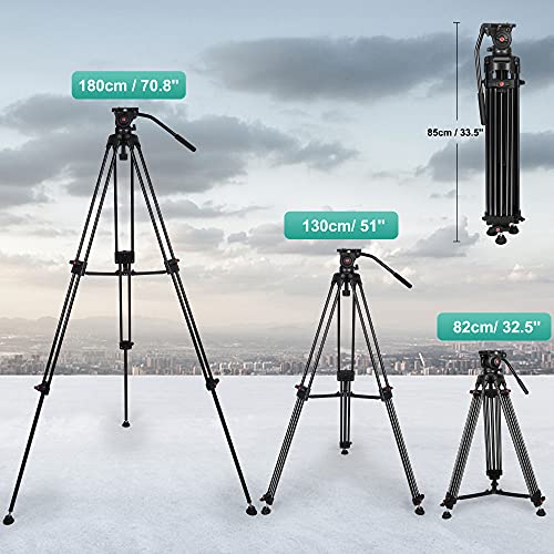 YoTilon Heavy Duty Tripod,70.8 Inch Professional Video Tripod with Fluid Head and Max Loading 17.6 LB, Universal QR Plate, for HDSLR and Interchangeable Lens Cameras, Camcorder.