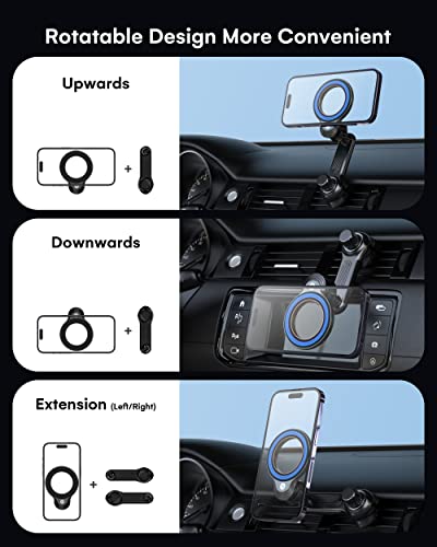 ZEEHOO Compatible with MagSafe Car Mount, Magnetic Phone Holder for Car [12 Strongest Magnets], Magnetic Car Vent Phone Mount [Non-Blocking&360 Rotation] for iPhone 14 13 12 Pro Max Mini & All Phones