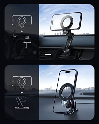 ZEEHOO Compatible with MagSafe Car Mount, Magnetic Phone Holder for Car [12 Strongest Magnets], Magnetic Car Vent Phone Mount [Non-Blocking&360 Rotation] for iPhone 14 13 12 Pro Max Mini & All Phones