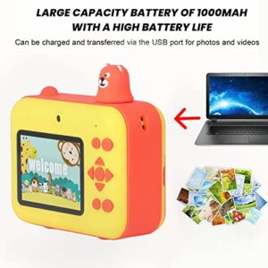 Kids Printing Camera, Print Camera 2.4 Inch USB Port 1000mAh Battery LCD Screen for Travel Yellow