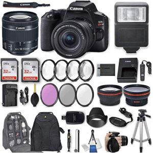 canon eos rebel sl3 dslr camera with ef-s 18-55mm f/4-5.6 is stm lens + 2pcs 32gb sandisk sd memory + digital flash + filter & macro kits + backpack + 50″ tripod + more (renewed)