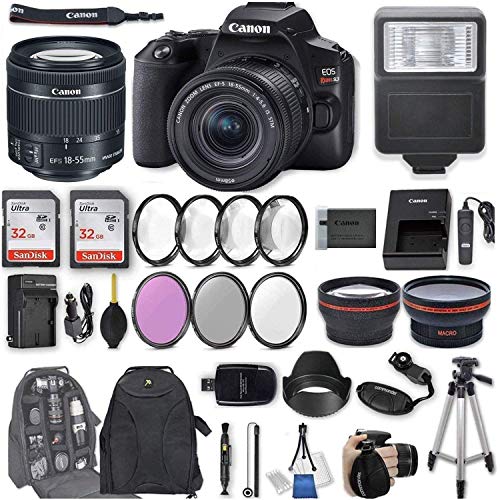 Canon EOS Rebel SL3 DSLR Camera with EF-S 18-55mm f/4-5.6 is STM Lens + 2Pcs 32GB Sandisk SD Memory + Digital Flash + Filter & Macro Kits + Backpack + 50" Tripod + More (Renewed)