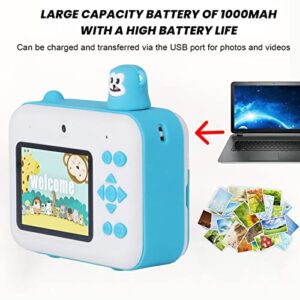 Kids Printing Camera, Print Camera 2.4 Inch USB Port 1000mAh Battery LCD Screen for Travel Sky Blue