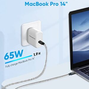 USB C Wall Charger, PowerLot GaN 65W USB C Charger Block with 6ft Type C Cable, PD Fast Charger for iPhone 14/13, iPad Pro, Pixel 7/6, 60W Power Adapter Laptop MacBook Pro/Air Charger