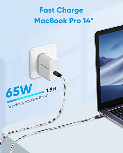 USB C Wall Charger, PowerLot GaN 65W USB C Charger Block with 6ft Type C Cable, PD Fast Charger for iPhone 14/13, iPad Pro, Pixel 7/6, 60W Power Adapter Laptop MacBook Pro/Air Charger