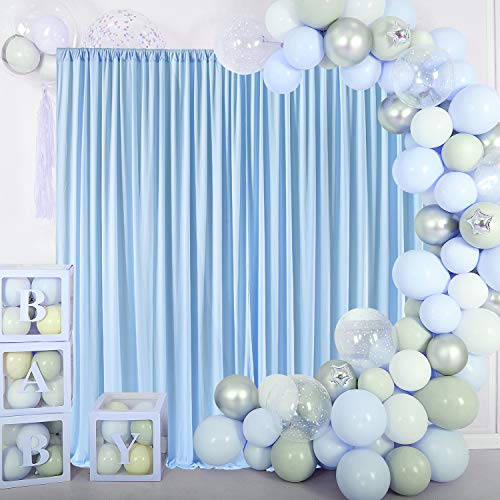 10ft x 10ft Baby Blue Backdrop Curtain for Baby Shower Parties Light Blue Wrinkle Free Backdrop Drapes Panels for Birthday Photo Gender Reveal Photography Polyester Fabric Background Decoration