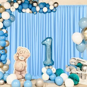 10ft x 10ft Baby Blue Backdrop Curtain for Baby Shower Parties Light Blue Wrinkle Free Backdrop Drapes Panels for Birthday Photo Gender Reveal Photography Polyester Fabric Background Decoration