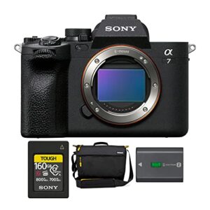 sony alpha 7 iv full-frame mirrorless interchangeable lens camera (body only) bundle with sony cfexpress type a 160gb, messenger camera bag and sony n-pfz100 battery pack bundle (4 items)