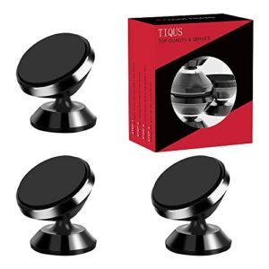 tiqus [3 pack] magnetic phone car mount, car sturdy stick-on cell phone holder car built-in amazing strong magnets, hands free magnetic car phone holder mount with strong adhesive mounting