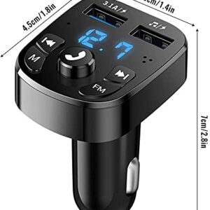 Car Bluetooth FM Transmitter, MP3 Player Transmitter Bluetooth 5.0 Wireless Handsfree 2 USB Charger Kit, Music Player FM Transmitter Wireless Radio Adapter Support SD Card USB Stick