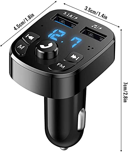 Car Bluetooth FM Transmitter, MP3 Player Transmitter Bluetooth 5.0 Wireless Handsfree 2 USB Charger Kit, Music Player FM Transmitter Wireless Radio Adapter Support SD Card USB Stick