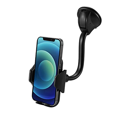 LAX Gadgets Gooseneck Phone Mount for Car – Cradle Cell Phone Car Mount with Flexible Gooseneck - Powerful Suction Cup for Windshield or Dash - Black