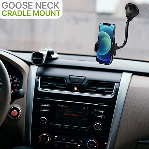 LAX Gadgets Gooseneck Phone Mount for Car – Cradle Cell Phone Car Mount with Flexible Gooseneck - Powerful Suction Cup for Windshield or Dash - Black