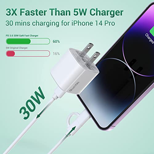 Quntis 30W USB-C Super Fast Charger, PD 3.0 GaN Charger iPad Mini Charger Fast Charging, Rapid Wall Charger Block &Cable for iPhone 14 Pro Max/14 Plus/13/12/11, iPad Pro/Air, MacBook Air, AirPods Pro