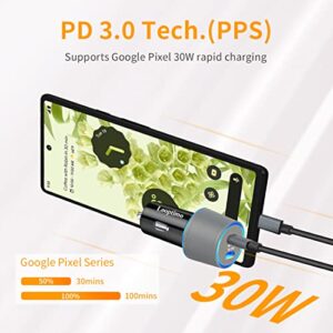 Dual 30W PD Ports USB C Rapid Charging Car Charger, 3.3+6.6ft Type C Cable for Google Pixel 7/7 Pro/6a/6/6 Pro/5a/4a, Samsung Galaxy S22 5G/Ultra/Plus Android Phone, Looptimo 60W Fast Car Adapter-Grey