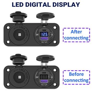 Cigarette Lighter Socket 12 Volt USB Outlet: PD 20W USB C and QC3.0 Car USB Port Aluminum Metal 12V Plug, 150W Car Charger USB Socket Panel with Power Switch LED Voltmeter for Marine Boat RV Golf Cart