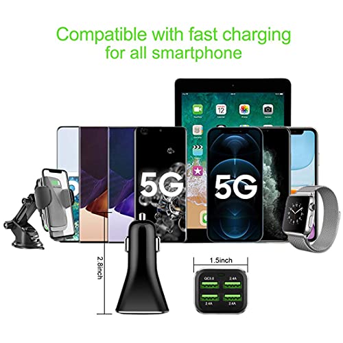 USB Car Charger Adapter, QC 3.0 Fast car Charger, 4-Port Multi 9.6 Amp 48W Rapid Car Charger Compatible with iPhone 13/12/11 Pro Max, Samsung Galaxy S20 Ultra/Note20, LG, Pixel and More.