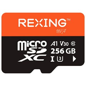 rexingusa 256gb microsdxc uhs-3 4k full hd video high speed transfer monitoring sd card with adapter for dash cams, surveillance system, security camera, & body cam