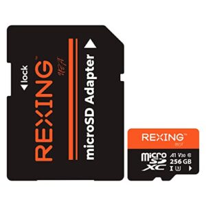 RexingUSA 256GB microSDXC UHS-3 4K Full HD Video High Speed Transfer Monitoring SD Card with Adapter for Dash Cams, Surveillance System, Security Camera, & Body Cam