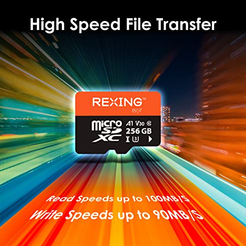 RexingUSA 256GB microSDXC UHS-3 4K Full HD Video High Speed Transfer Monitoring SD Card with Adapter for Dash Cams, Surveillance System, Security Camera, & Body Cam