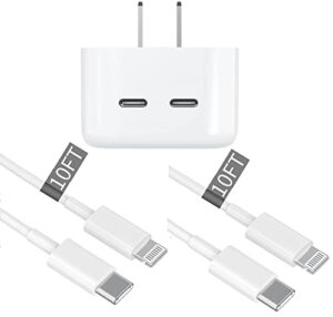 iphone fast charger, 40w dual usb-c quick wall charger[apple mfi certified] 2 pack 10ft extra long lightning cable+double port foldable usbc charger fast charging for iphone 14/13/12/11/xr/xs/se/ipad