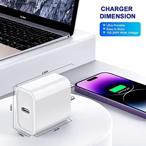 3Pack USB C Charger,Apple Charger Adapter,Fast iPhone Charger Block, Quick Fast Charging PD Adapter Plug 20W Power Delivery Type C Fast Charging Block for iPhone 14 13 12 11 iPad Pro/Air/Mini/AirPods